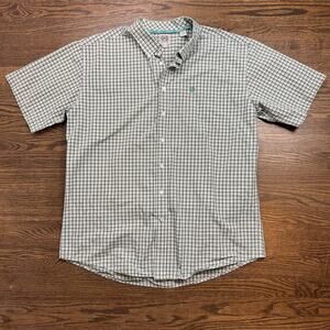 Cinch Shirt Mens XL Green Plaid Short Sleeve Button Down Wrinkle Resistant